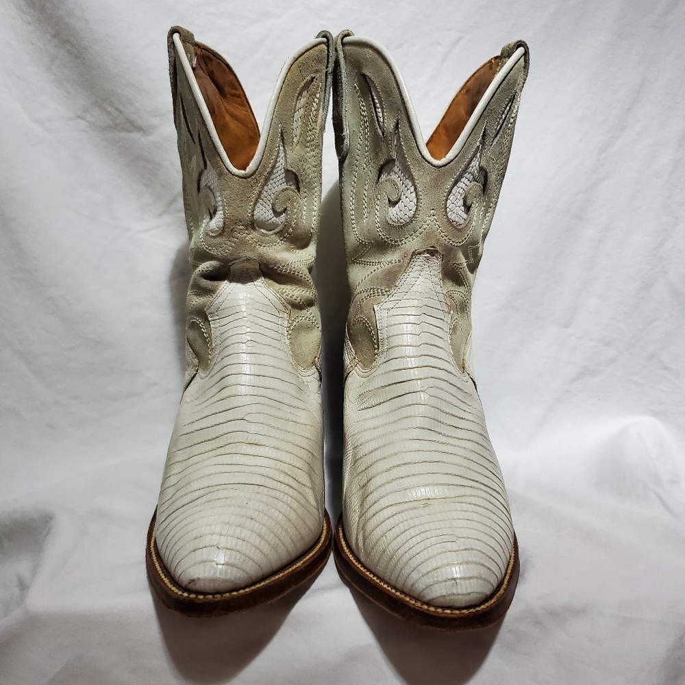Stephane Kelian Lizard Skin Cowboy Boots Off-White